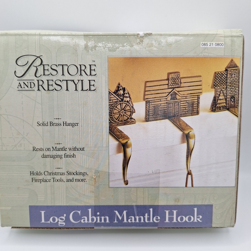 Vintage 1997 Log‎ Cabin Mantle Hook Solid Brass Hanger Holds Christmas Stockings